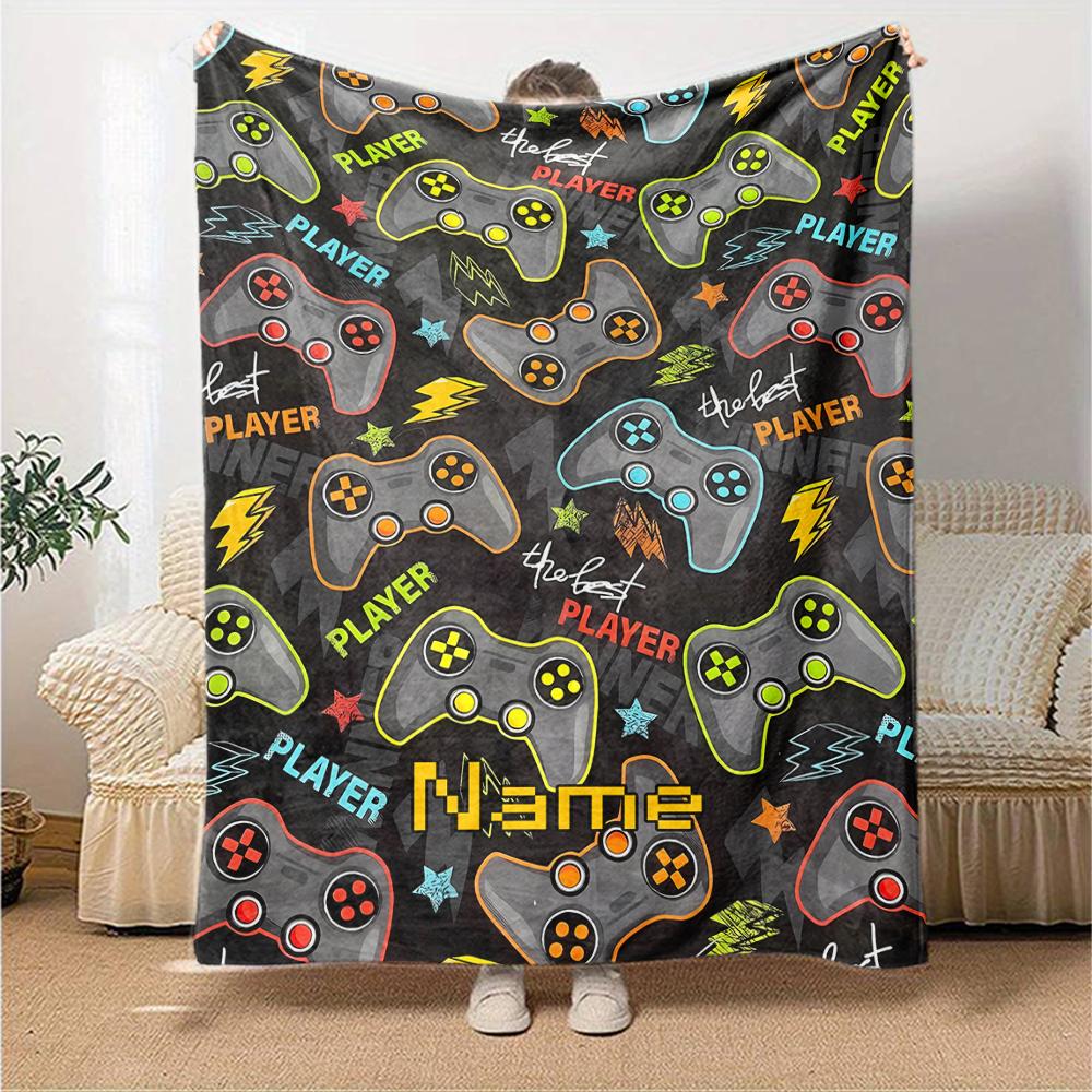 Custom Name Game Controller Theme Printed Blanket - Perfect for Couch, Bed, Travel & Outdoor Use | Machine Washable, Cozy & Durable.