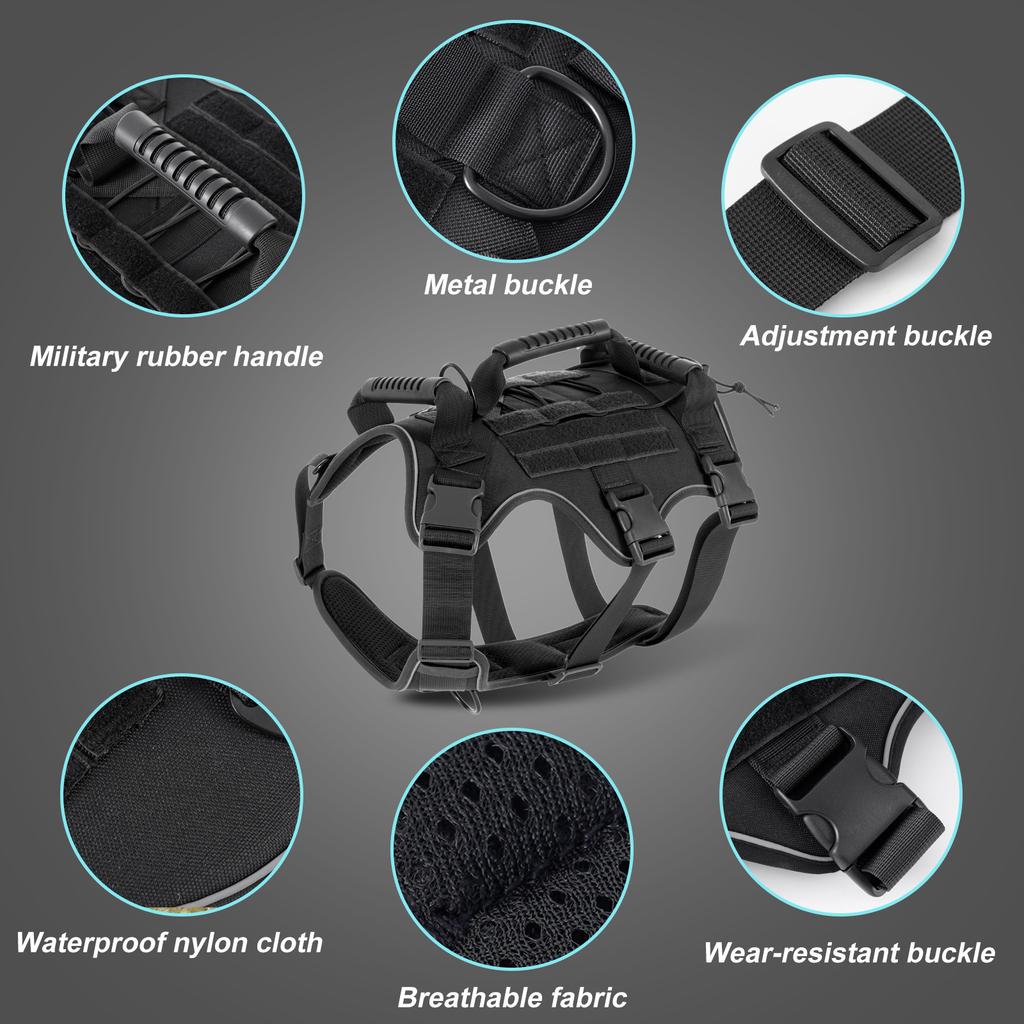 Tactical Dog Harness for Large Dogs, Adjustable Reflective Military Shepherd Big Size Dog Vest for Walking, Training, Hunting