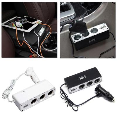 2V/24V 3 Way Multi Socket Car Cigarette Lighter Splitter Port Adapter Car Charger With Accessor Q5F3