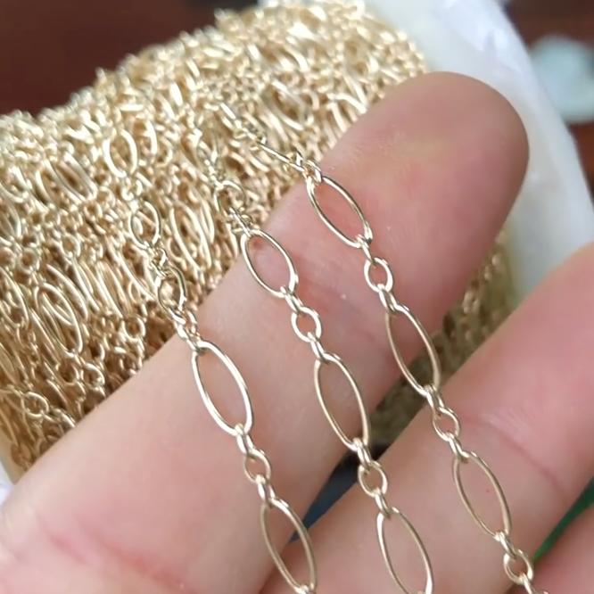 Fashion Genuine 14K Gold Filled 3.3mm Figaro Chain 3+1 for Jewelry Necklace Making