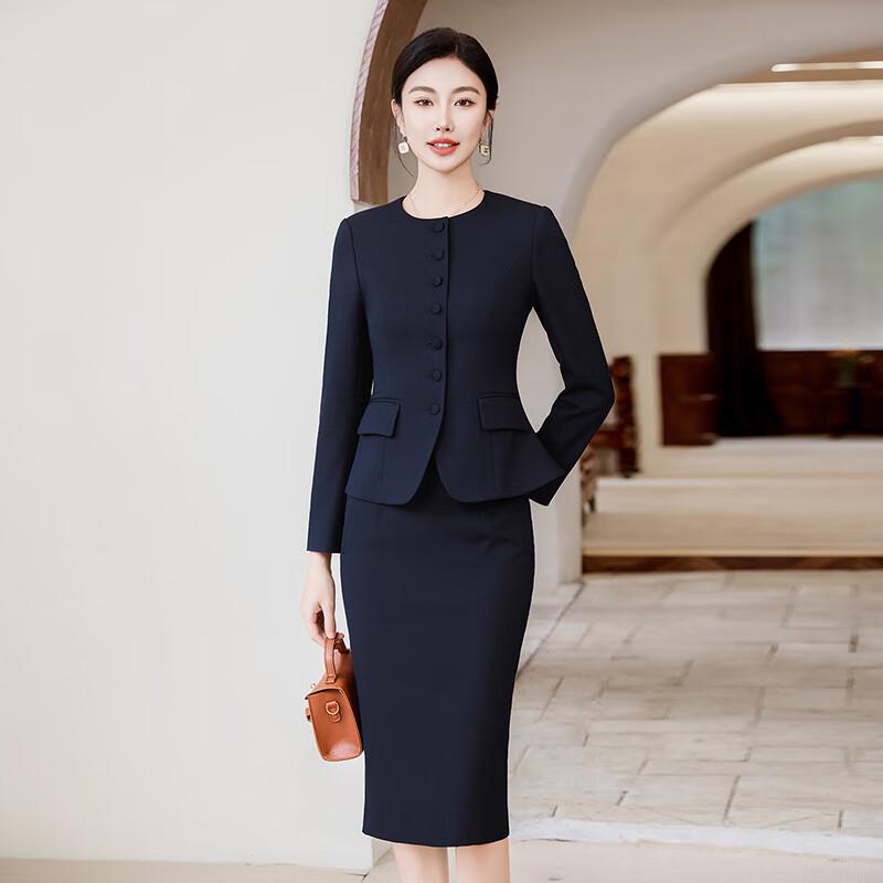 Treuroman Women's Round Neck Business Suit Set