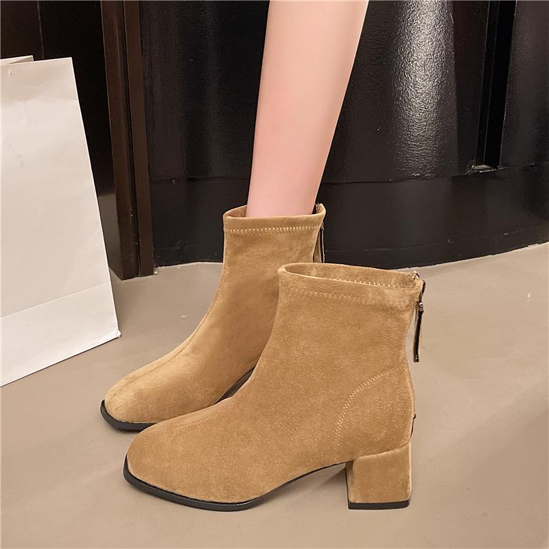 Women Ankle Short Boots Suede Chunky Fashion Mid Heels Shoes  Winter Pumps New Trend Casual Cozy Woman Chelsea Botas Mujer