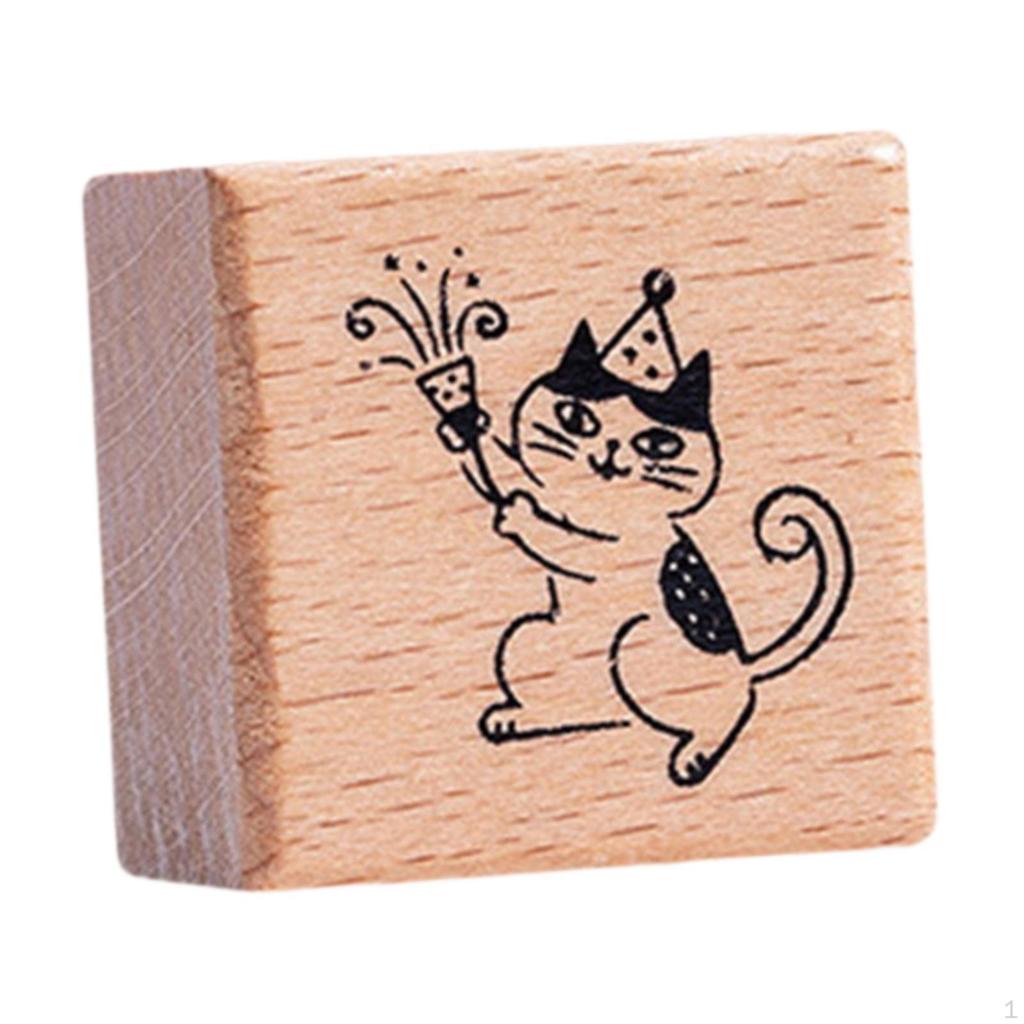 Cat Stamp Cute Animal 1.2 Inch for Kids Wooden Rubber Stamping Mailing Scrapbooking Letter