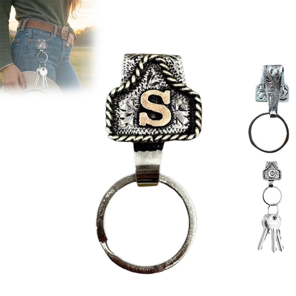Western Cowboy Letter Keychain, Vintage Handmade Letter  Initial Keychain Clip, Personality Metal Key Chain For Belt