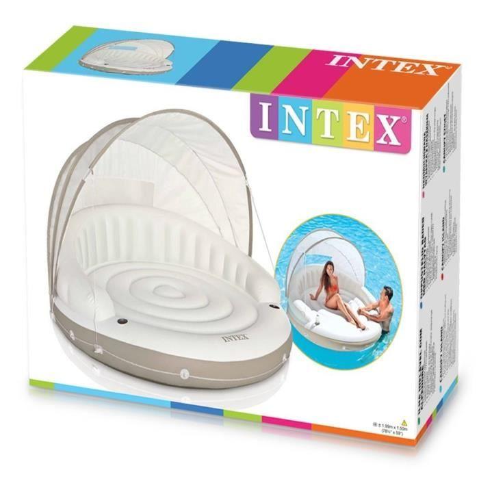 Matelas gonflable INTEX Lounge de Piscine Caraïbes avec pare-soleil et supports boissons