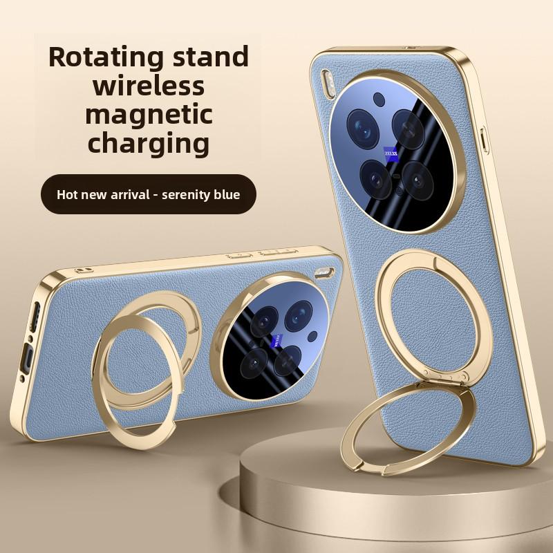For VIVO X300 Pro Case Luxury PU Leather Ring Stand Magnetic MagSafe Protective Back Cover For VIVO X300 X300Pro Phone Shell