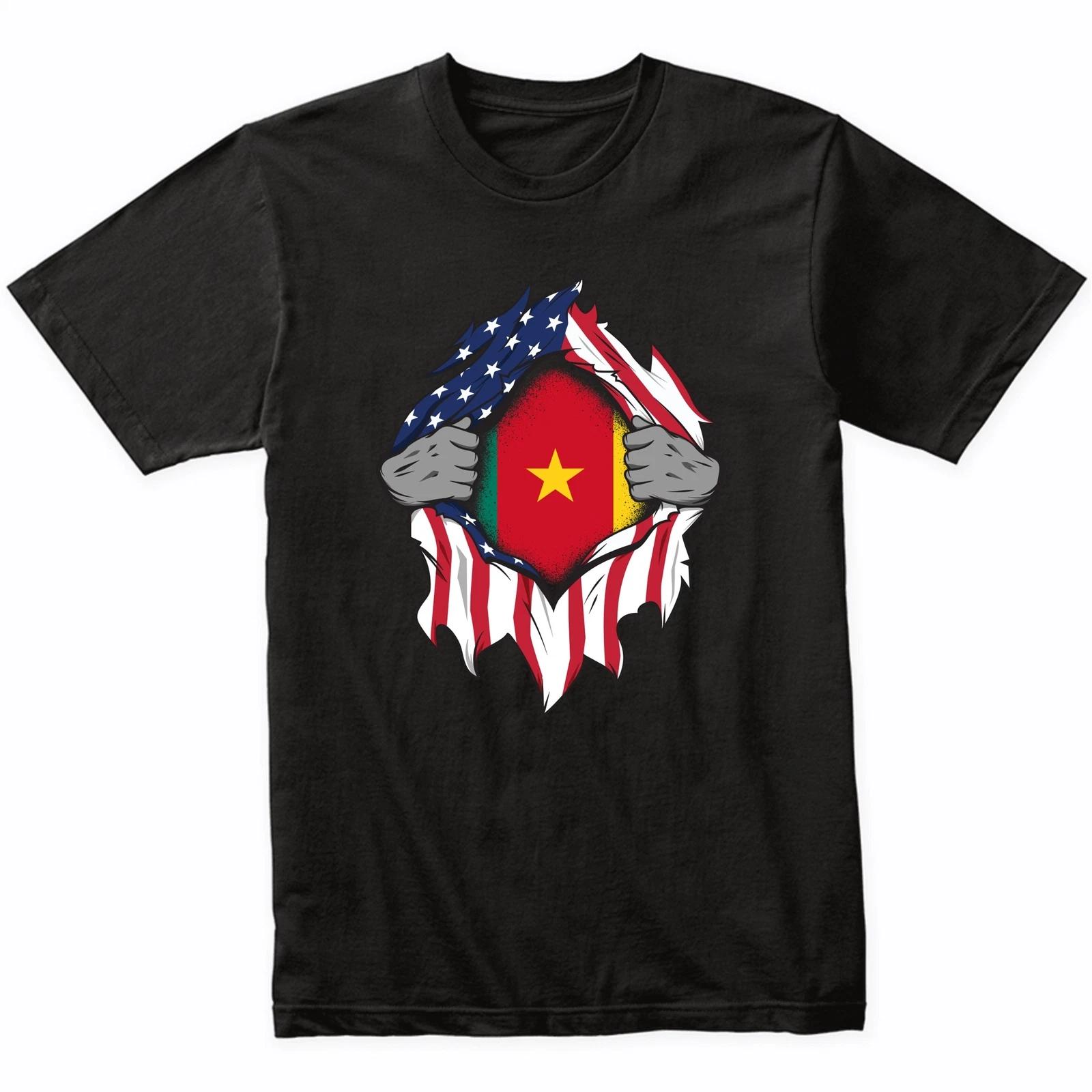 Cameroonian American Flags Hands Ripping Flagt T-Shirt - Cameroon Flag Shirt 2XL