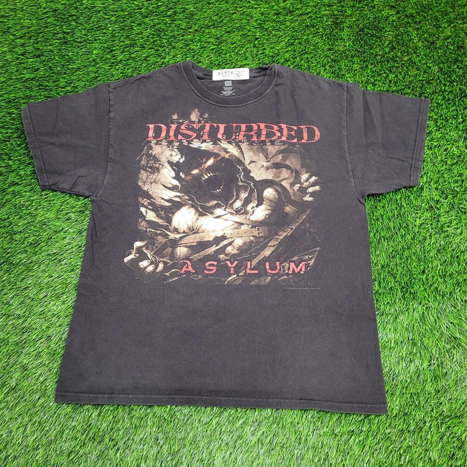 Disturbed Asylum Shirt Large 21x25 Faded Black Metalcore XL