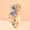 Elegant Gold Color Blue Zircon Flower Side Butterfly Ring for Women Daily Wear