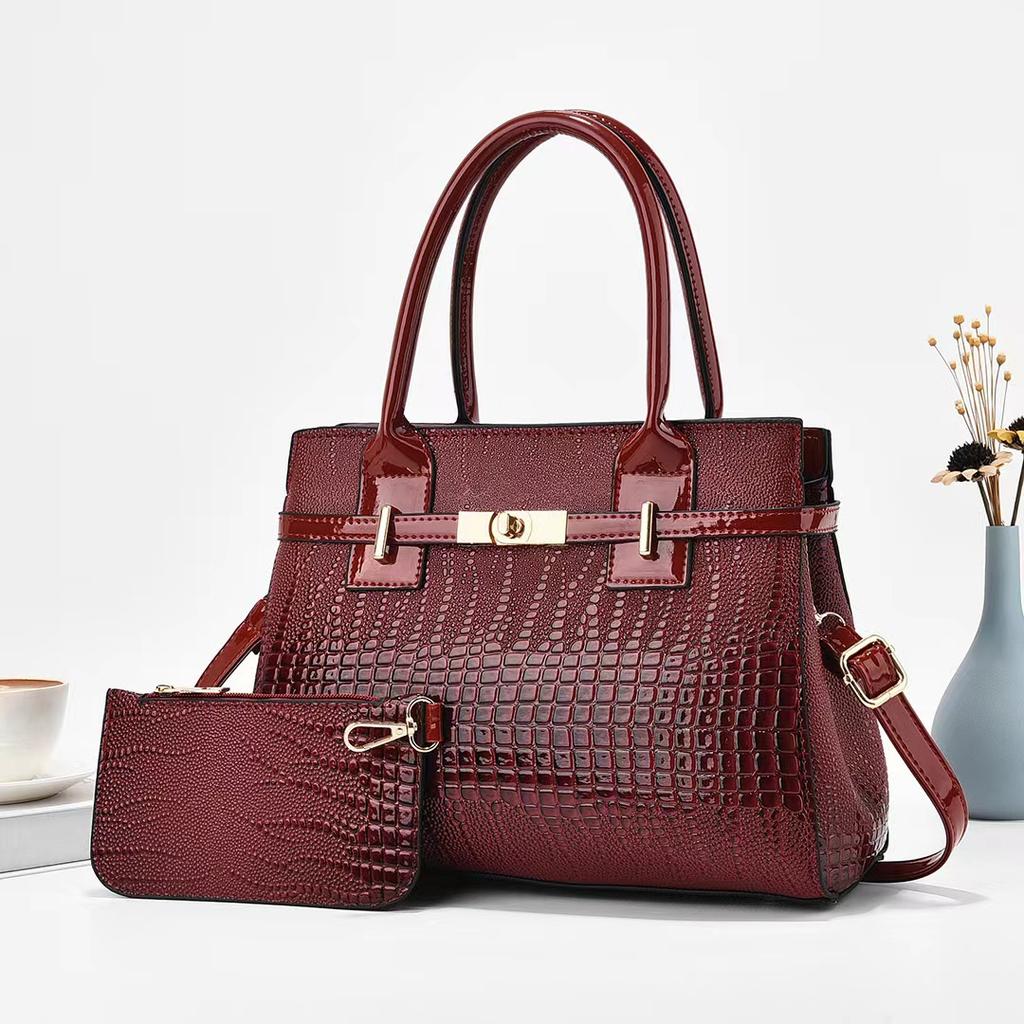 New Bag Mother and Child Bag Handbag Texture Shoulder Bag Versatile Crocodile Leather Pattern Bright Leather Bag Bags