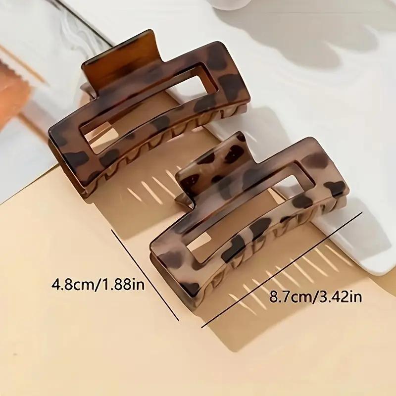 2Pcs Elegant Leopard Print Hair Claw Clips Rectangular Plastic Shark Clips Women's Hair Accessories Hair Clips for Styling
