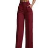 Women High Waisted Pleated Loose Pants Solid Color Casual Work Trousers