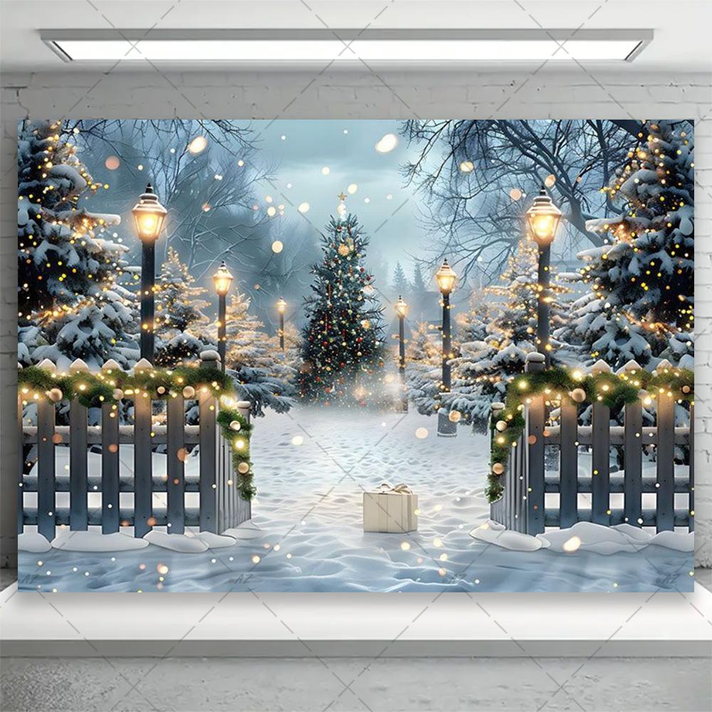 Winter snow scene, white pine forest, artistic background, dreamy glitter bow, family portrait, party decorations4752