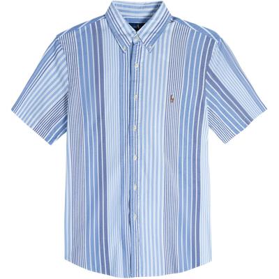Polo Striped Pony Logo Embroidered Oxford Short Sleeve Shirt Men Shirts Blue 710802631-002