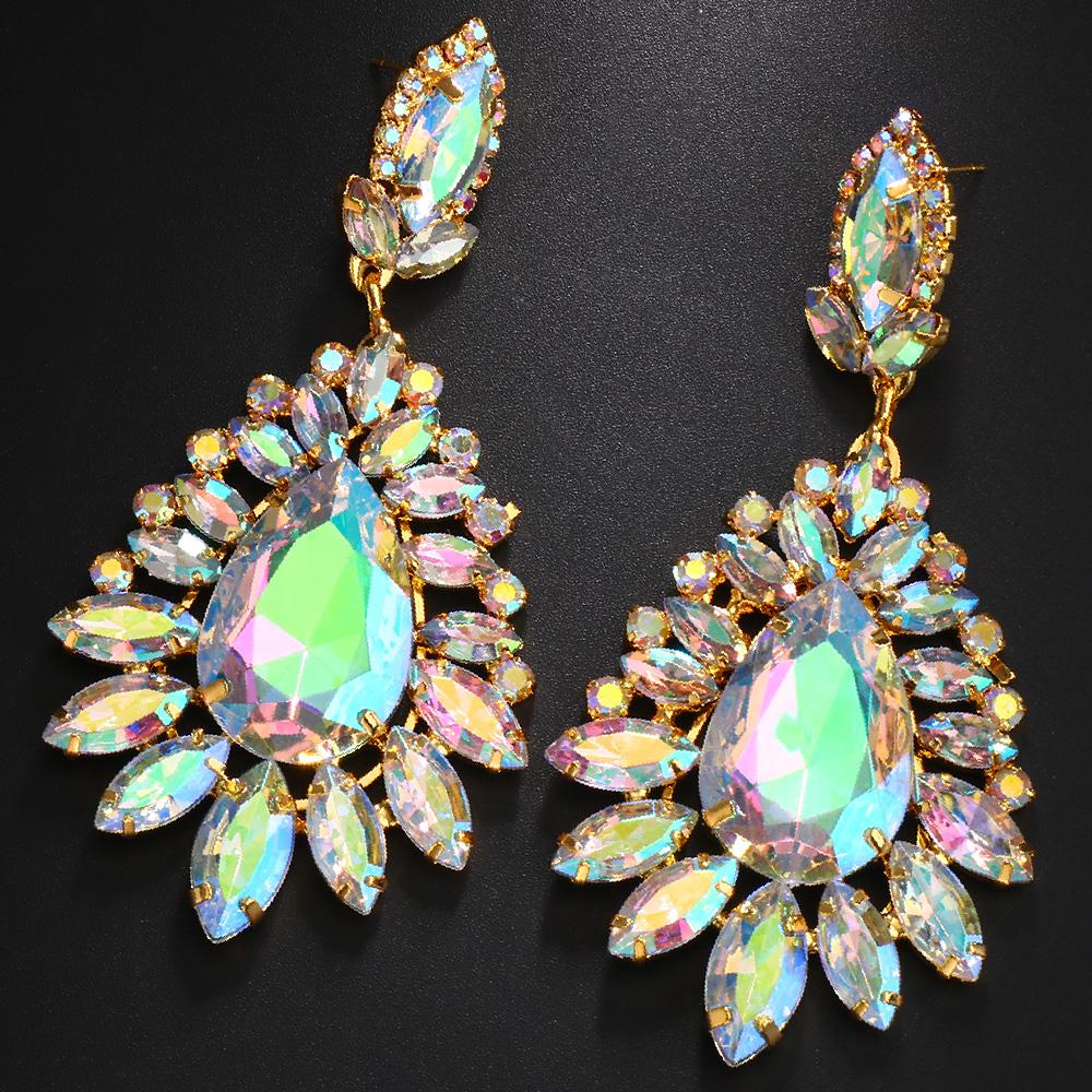 Stonefans Glänzende Wassertropfen Strass Ohrringe Accessoires Trendige Damen AB Farbe Kristall Stecker Ohrringe Piercing Schmuck
