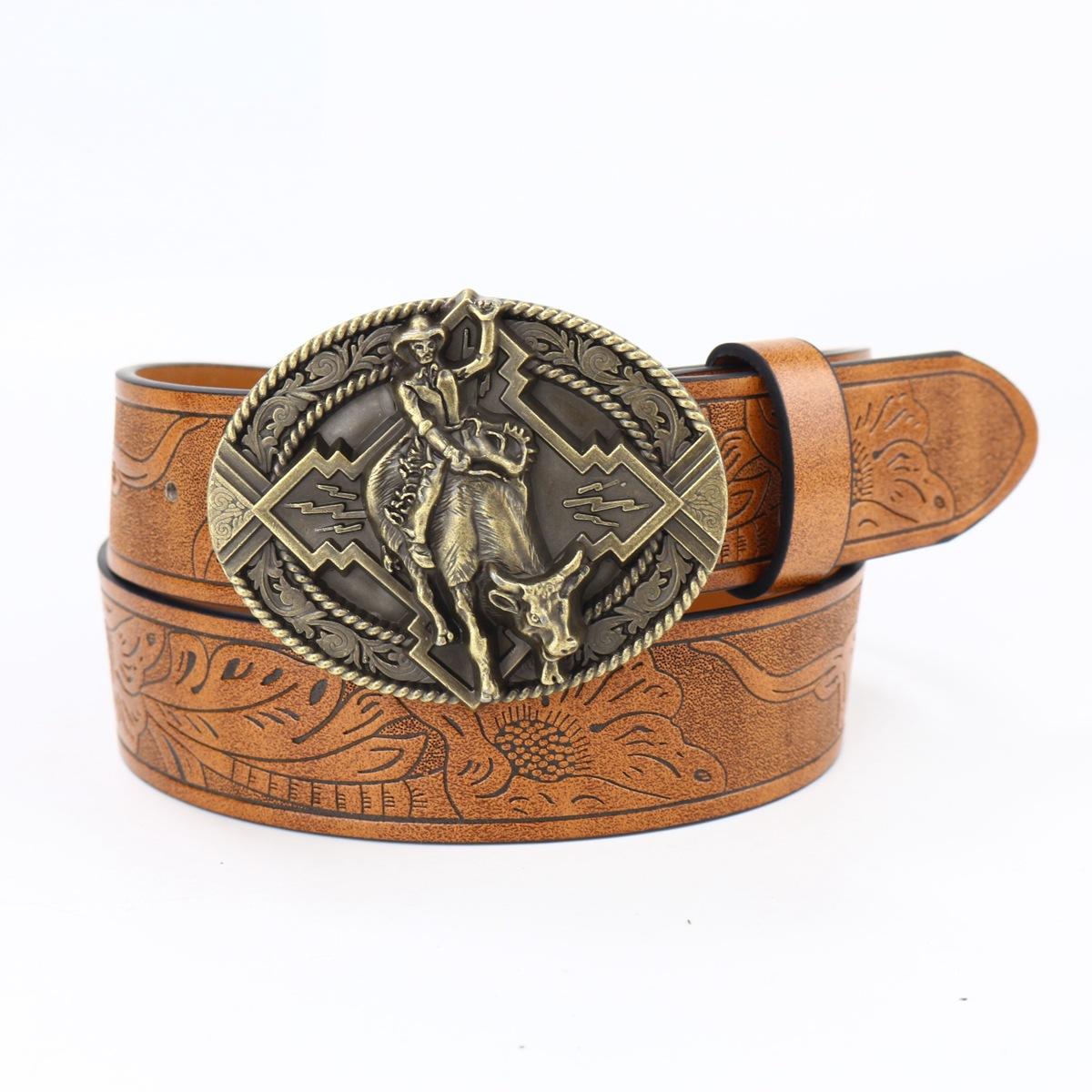 

Western Denim Belt Bullhead Buckle Retro Silver And Green Men S And Women S Punk Street Belt XL (length 125cm, width 3.8cm)