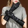 Women 30cm Long Black PU Leather Gloves Cosplay Stage Performance Fashion Winter Keep Warm Velvet Lining Windproof Mittens