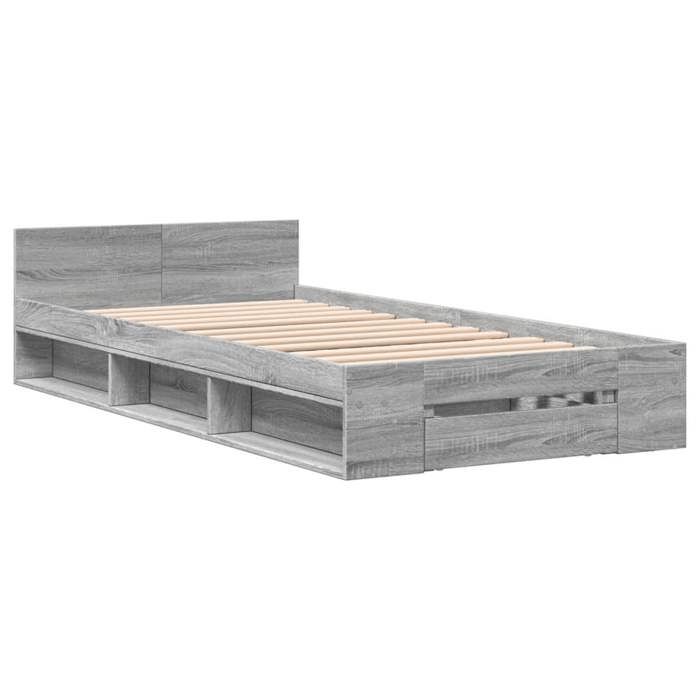 VidaXL Cadre de lit et tiroir sonoma gris 90x200 cm bois d'ingénierie, lit, lit de rangement, cadre de lit simple, lit 3280802