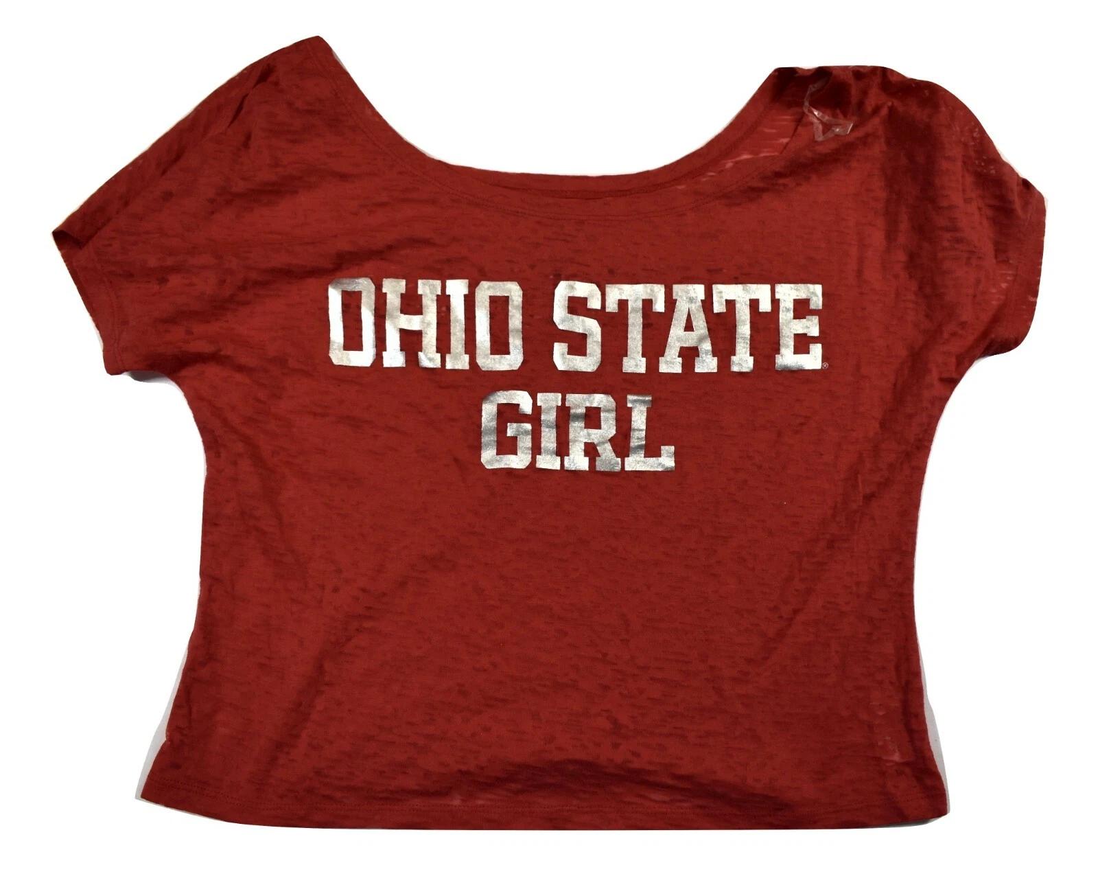 J America Womens Ohio State Buckeyes OSU Girl Loose Fit Burnout Top New Medium S