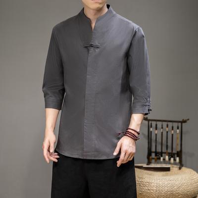 Camicia da uomo alla moda con scollo a V 2025 Uomo Harajuku Camicie tinta unita Uomo Casual Larga Retro Camicia Stile Cinese Camicia Kimono