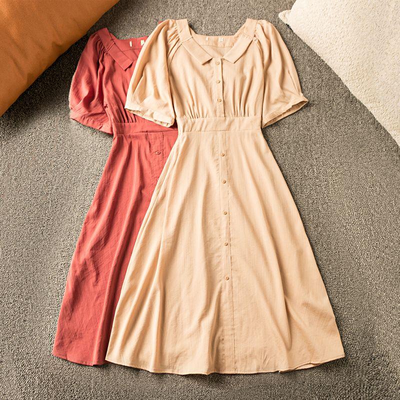 

Летний экспорт K-стиль Новое поступление версия А Приталенное элегантное платье на все случаи жизни с простым лацканом и короткими рукавами Different sizes dark orange S