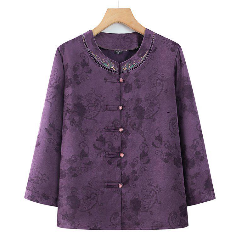 

Mom s Spring & Autumn Long Sleeve Shirt Women s Chinese Style Cardigan - Loose Fit for Middle-aged & Elderly 4XL (recommended 130-145 jin) фіолетовий