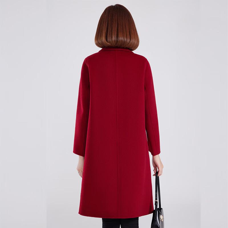 Fengxun Women's 100% Wool Double-Faced Mid-Length Coat