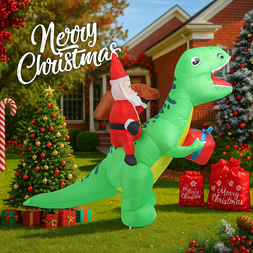 5.91FT Inflatable Santa Claus Dinosaur Toy Xmas Yard Lawn Party Decoration With LED Light Christmas Home Supplie Ornament Gift