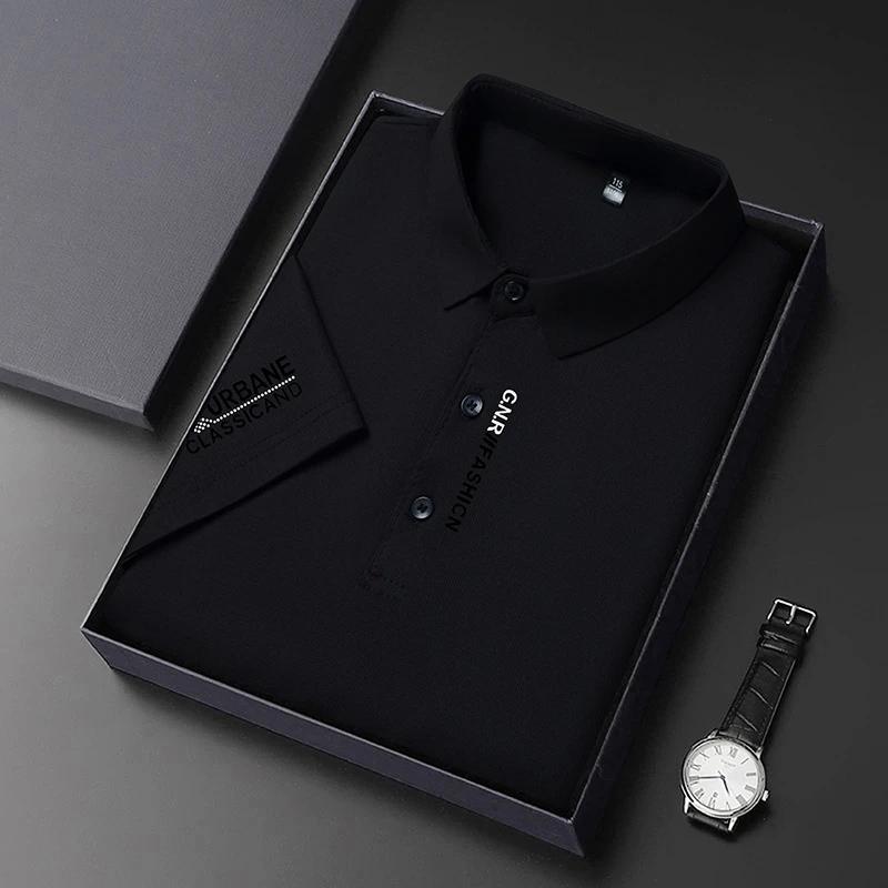 New Men's Business Casual Short Sleeved Shirt with Badge Solid Color Polo Shirt Fashionable Breathable Comfortable Versatile Top