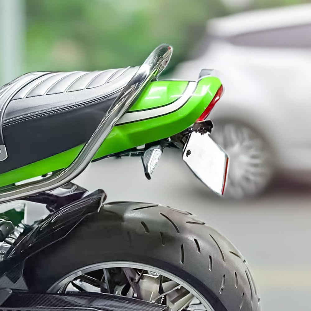KAWASAKI Kompatibel Kawasaki Z900RS/CAFE Aluminium Kennzeichenhalter-Entfernungs-Kit mit LED-Kennzeichenbeleuchtung, Schwarz, MADMAX Design, Heckverkleidung, Kennzeichenhalter L