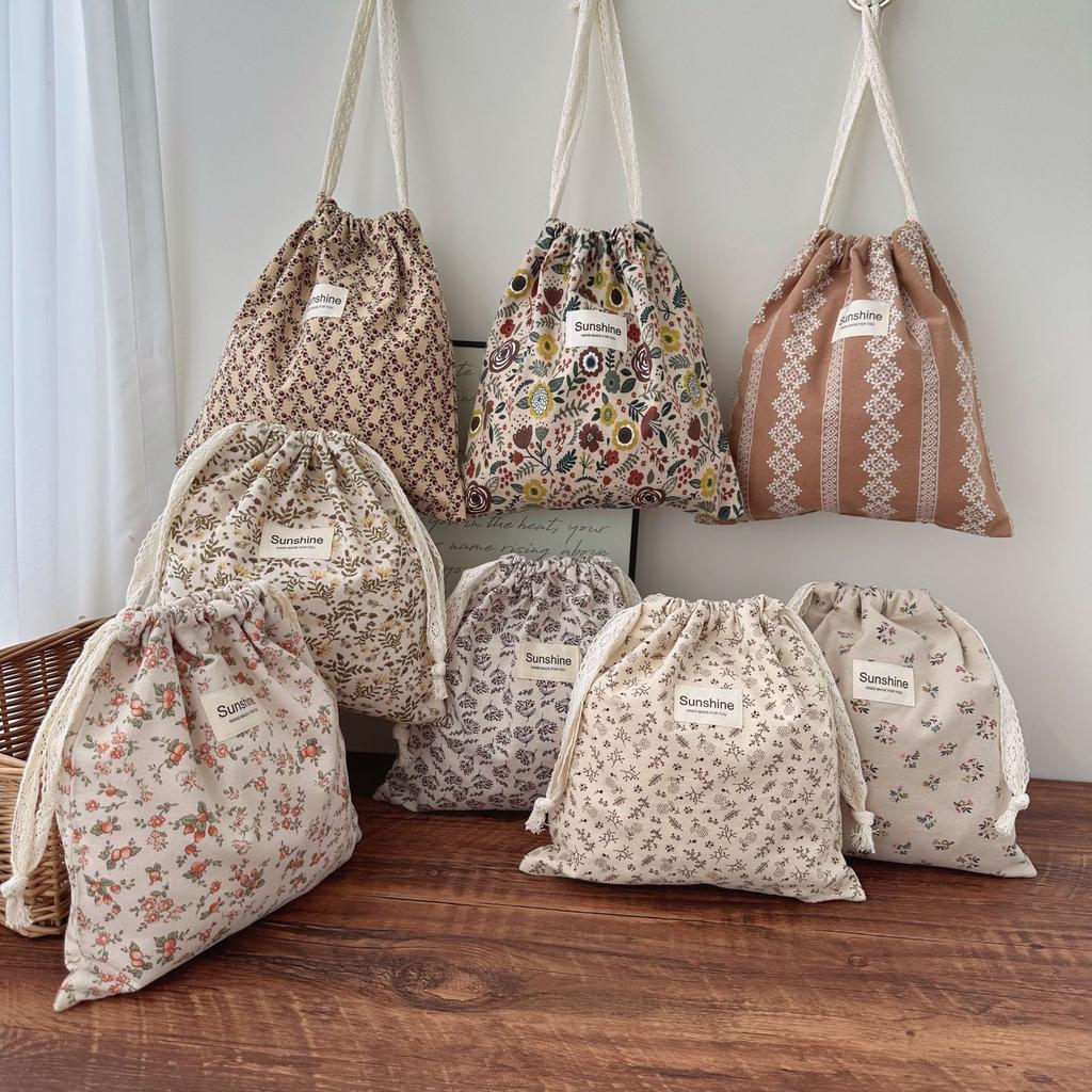 Retro Abraded Cotton Baby Items Storage Bag Diaper Pouch Drawstring Bundle Bags Cosmetic Portable Travel Makeup Bags