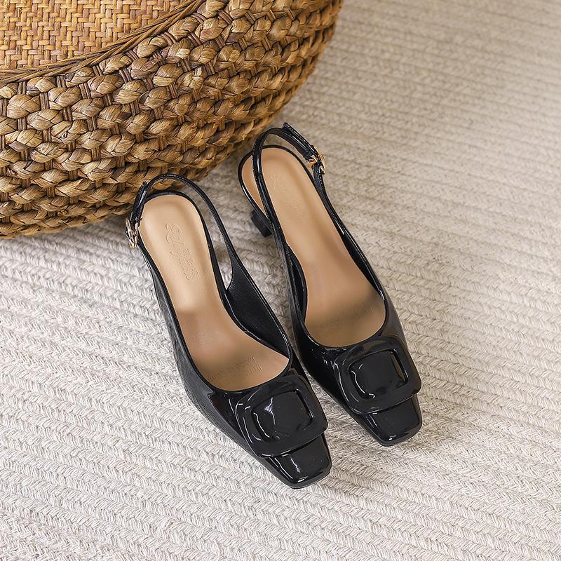 

Сандалии из лакированной кожи с квадратным носком в корейском стиле, с неглубоким вырезом и квадратной пряжкой, женские сандалии на каблуке Zapatos De Mujer 40 чёрный