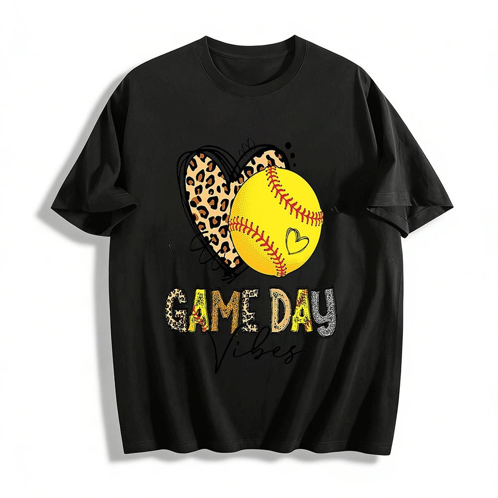 Leopard Heart Softball Game Day Vibes Graphic Tee Pure cotton T-shirt XXS