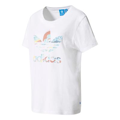 adidas Originals Serie Estilo de Vida Deportivo Transpirable que Absorbe la Humedad Corte Holgado Cuello Redondo Manga Corta Camiseta Mujer Camisetas Blanco BJ8283