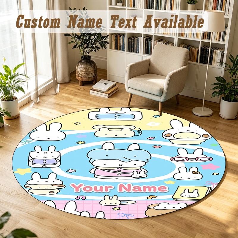 Round Rug Custom NameMiffy Pattern Non Slip Carpet Home Floor Decor