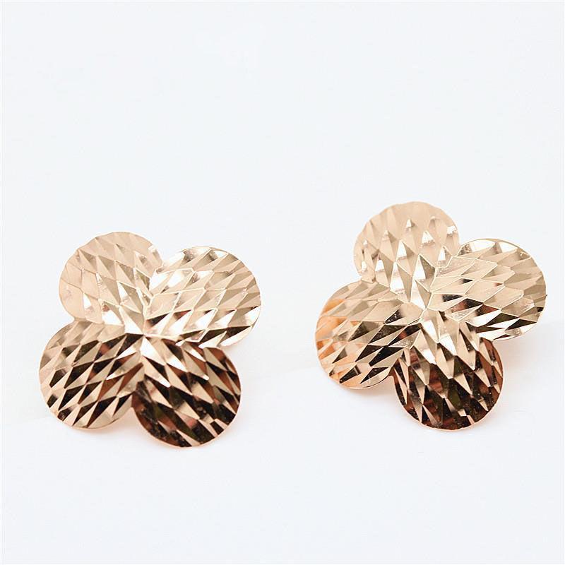 Exquisite Russian 585 Purple Gold Plated Rose Gold Color Gold Flower Earrings Fashion Temperament French Retro Jewelry