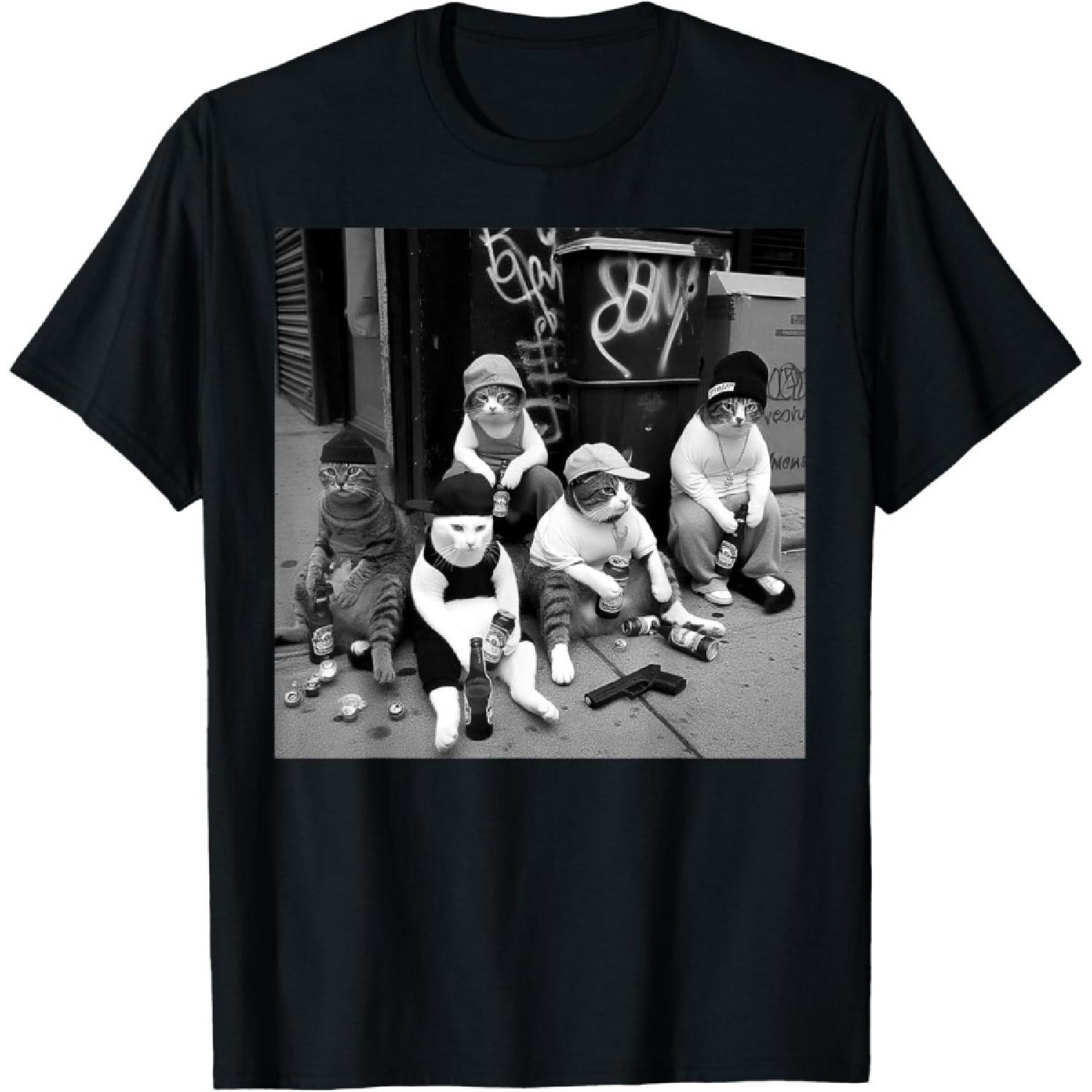 Mexican Gangster Cat Tee, Funny Gangster Cats Street Design T-Shirt(1) S