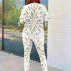 Women Plus Size Round Neck Long Sleeve Floral Printed Top And Fitted Pants Two Piece Set