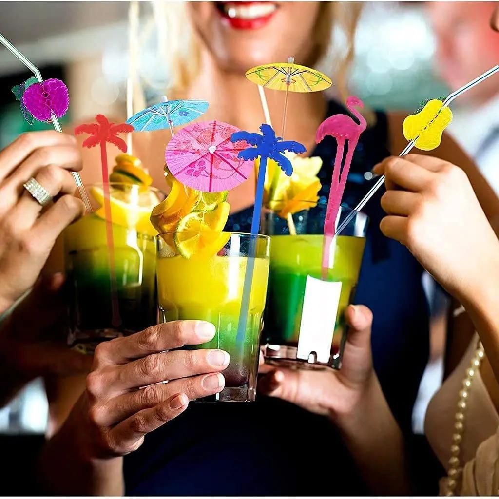 25 Stück Kokospalme Flamingo Cocktail-Rührstäbchen Bar Saftgetränk Rührer Spieße für Hochzeit Geburtstag Sommer Hawaii Party Dekoration