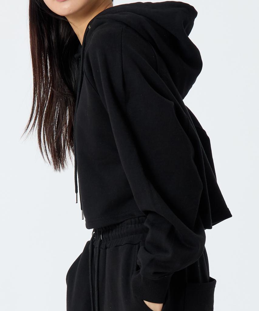 Oversized Cropped Logo Hoodie Black