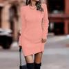 LYRIA Women Loose Sweater Dress Semi Turtleneck Long Sleeve Stretch Knitted Pullover Wrap Mini Dresses