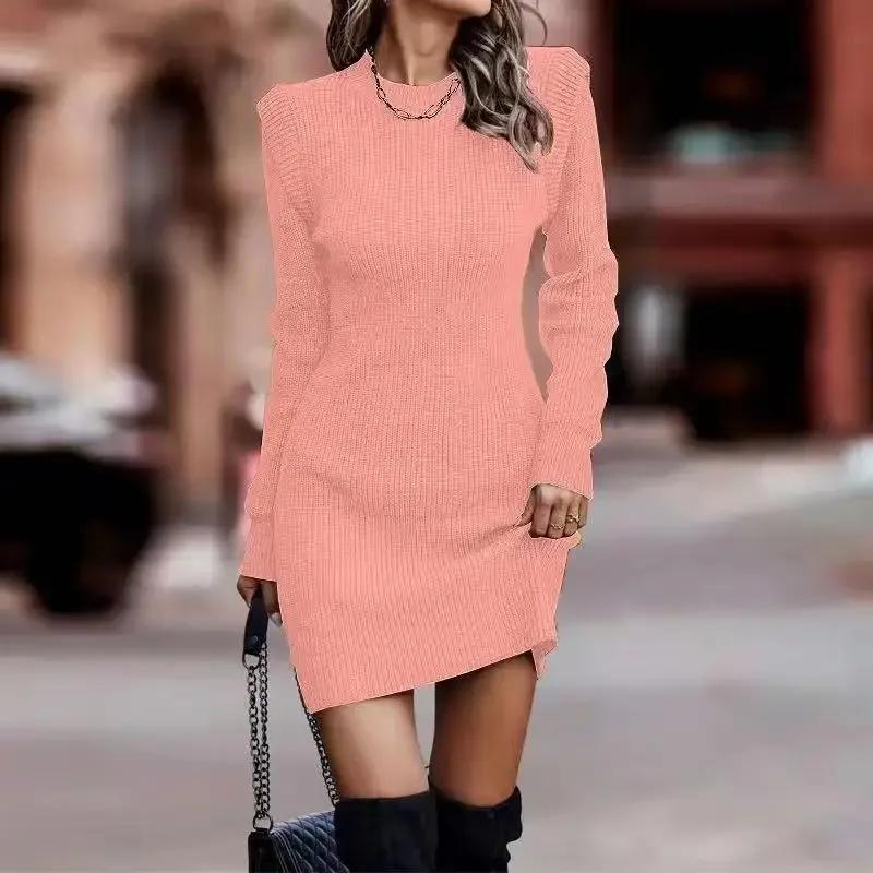 LYRIA Women Loose Sweater Dress Semi Turtleneck Long Sleeve Stretch Knitted Pullover Wrap Mini Dresses