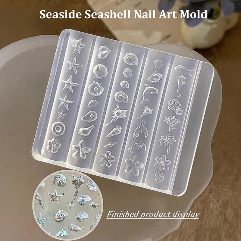 1 Pcs 3D Lily Flower Sea Shell Conch Coral Starfish Acrylic Nail Mold Diy Silicone Manicure Nail Art Decorations Mold