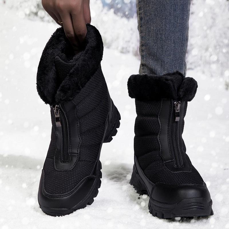 Women Warm Fleece Lined Snow Boots  Non-slip Rubber Sole Zipper Design Easy To Wear Suitable for Daily Walking in Cold Weather