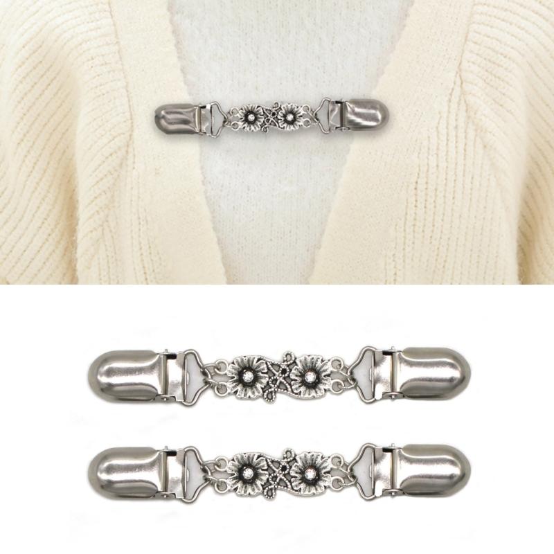 2 Pairs Elegant Rhinestones Sweater Clip for Women Alloy Materials Fashion Brooches for Office and Social Event