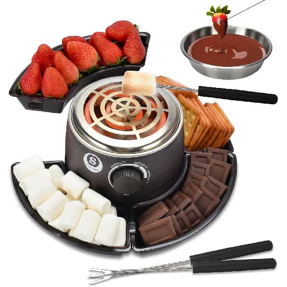 SANLE SOPFFY 2 in 1 Electric S mores Maker & Fondue Pot,S mores Maker Tabletop Indoor Kit with 4 Roasting Forks & 1 Flameless Temperature-controlled