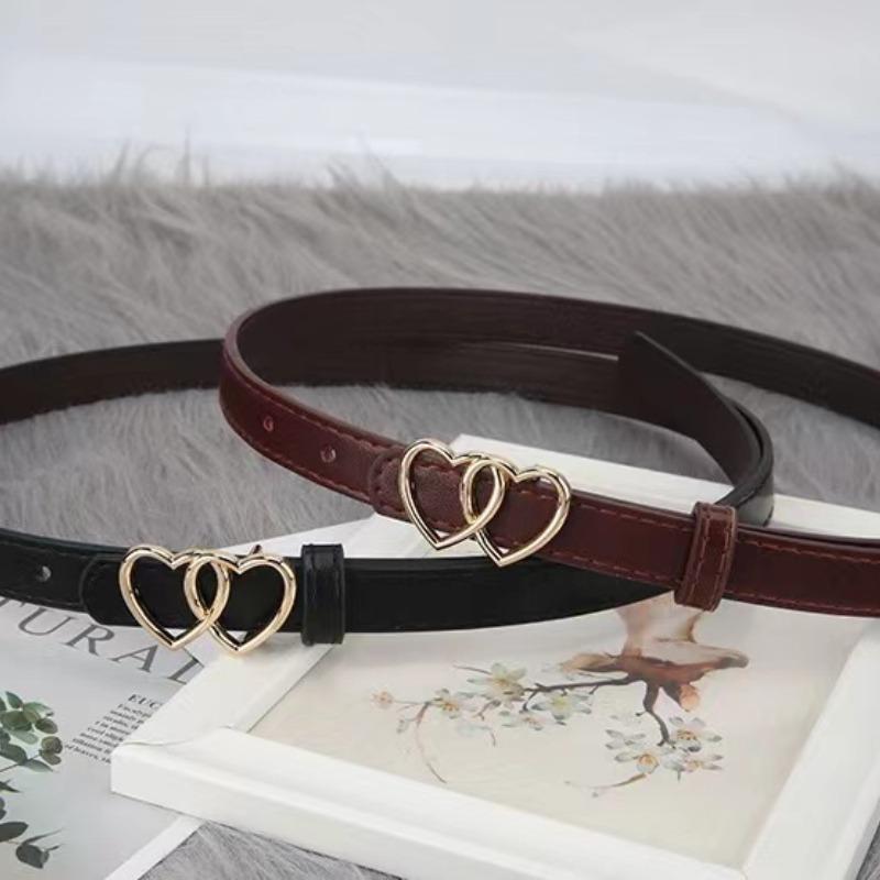New Double Heart Gold Buckle Fashion Women's Thin Belt Pants Jeans Dress Belt Women Designer Belt