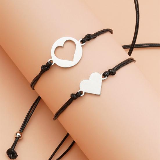1 Pair Mother Daughter Bracelet Adjustable Woven Rope Casual Geometric All-match Decoration Back To School Gifts Hollow Love Heart Mommy Card Jewelry