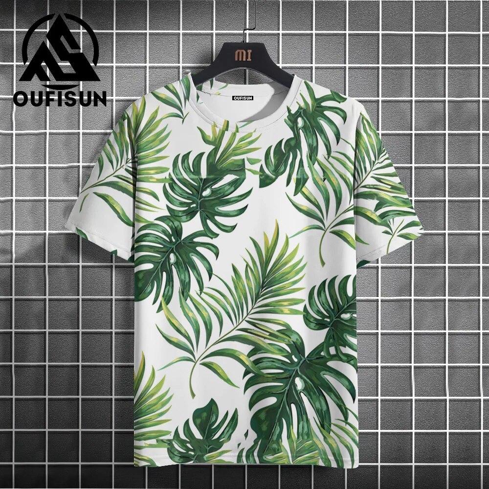 Letní ležérní pánské tričko s květinovým potiskem Denní oblečení do ulic Pohodlné tričko Oversized svetr do O-výstřihu Módní tričko pro muže