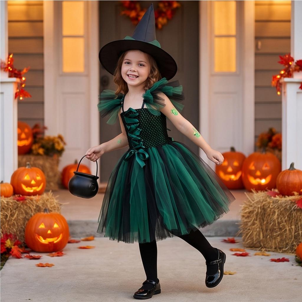 Halloween-Kleid Kostüm-Set für Mädchen für Auftritte, Tanzaufführungen und Partys